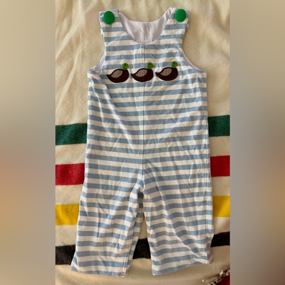 Stitchy Fish Mallard Duck Appliqué Baby Romper JonJon overalls